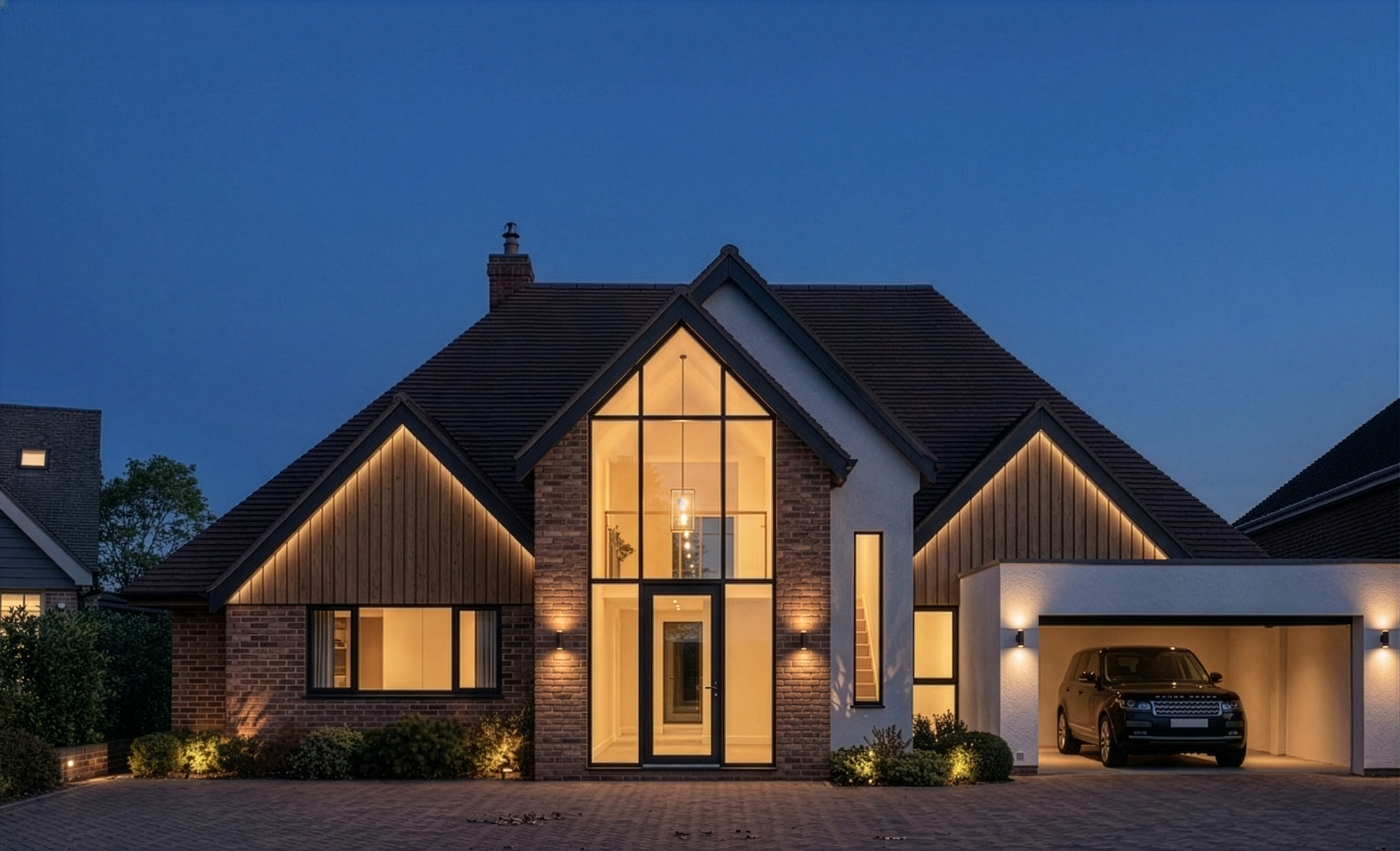 Aerial view of front and rear extension